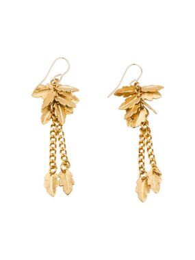 Gold Plated Leaf Dangle Earrings 2 1/2 Inches